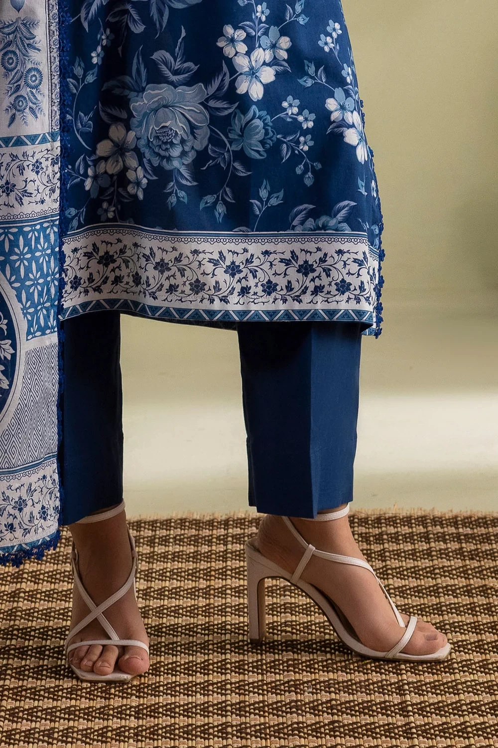 3 Piece Printed Lawn Suit with Embroidered Neckline and Printed Lawn Dupatta - C