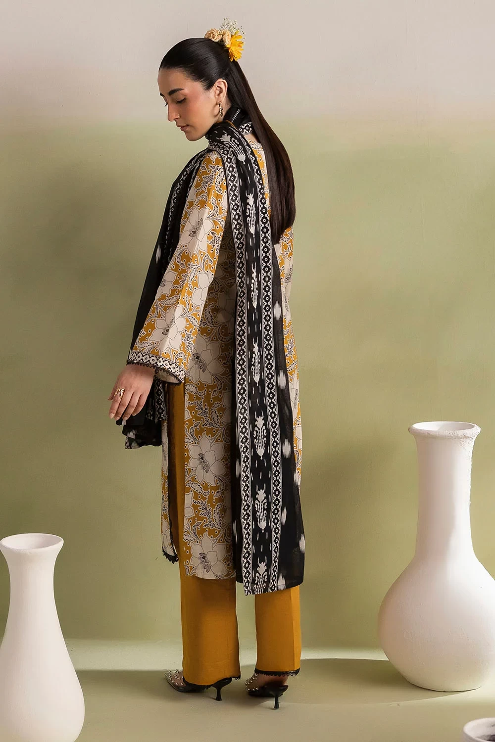3 Piece Printed Lawn Suit with Embroidered Neckline and Printed Lawn Dupatta - C