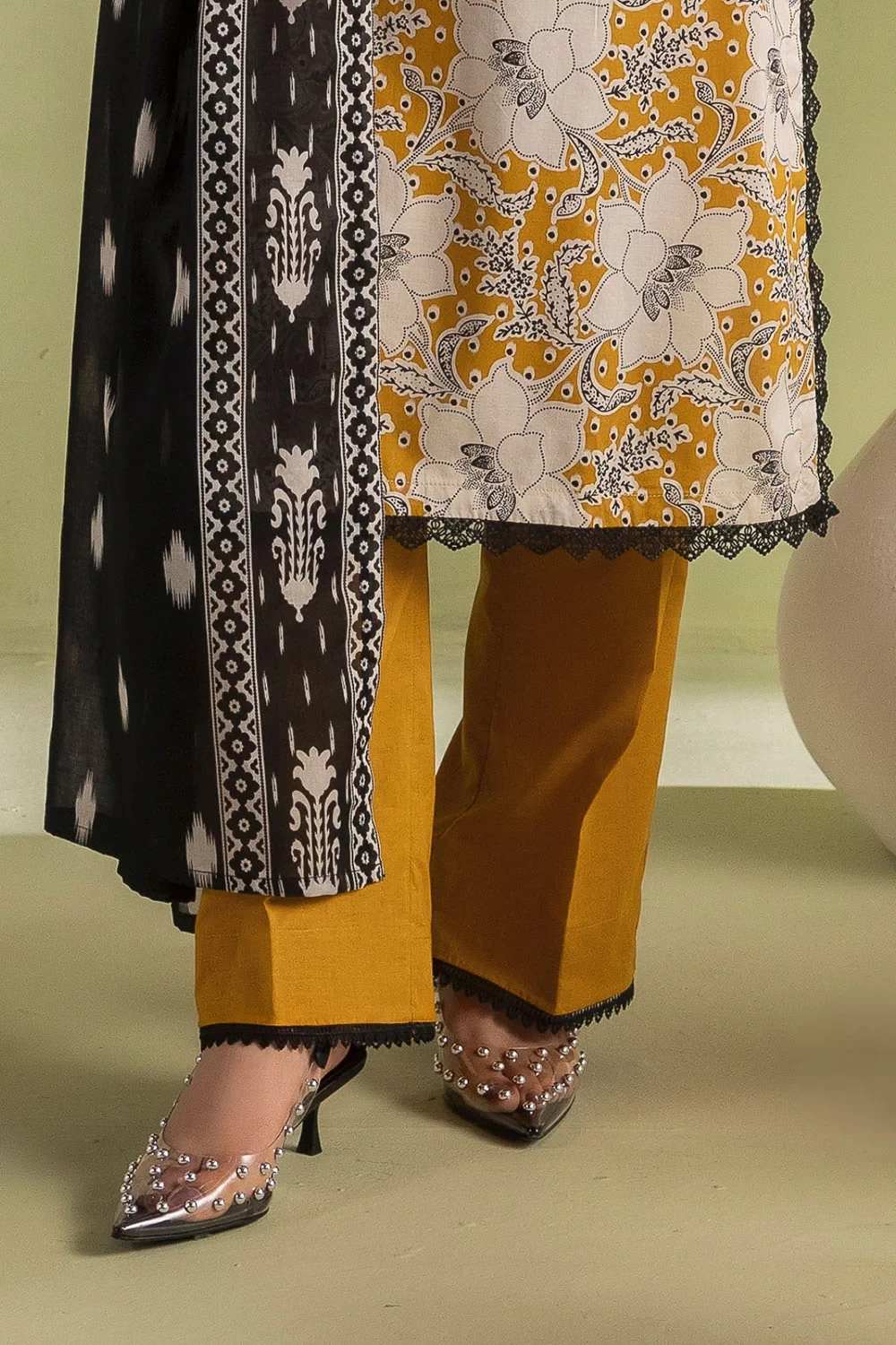 3 Piece Printed Lawn Suit with Embroidered Neckline and Printed Lawn Dupatta - C