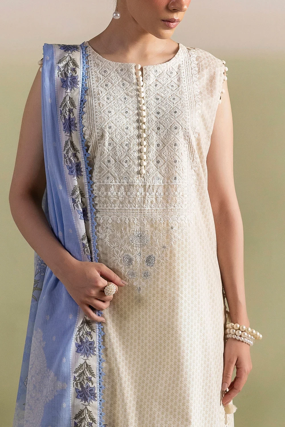 3 Piece Embroidered Printed Lawn Suit with Printed Denting Dupatta - DN-62049