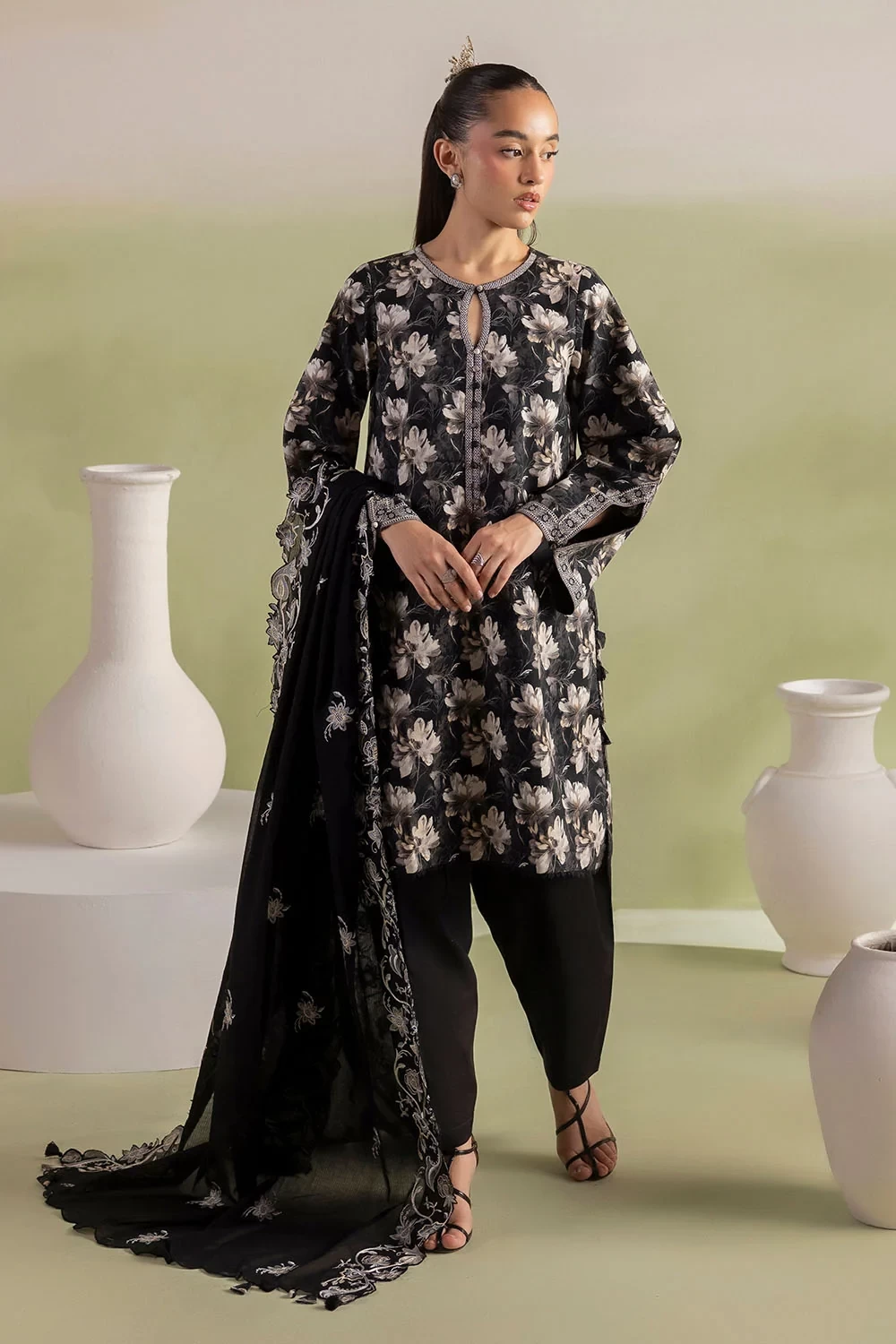 3 Piece Printed Lawn Suit with Embroidered Denting Dupatta - DN-62077