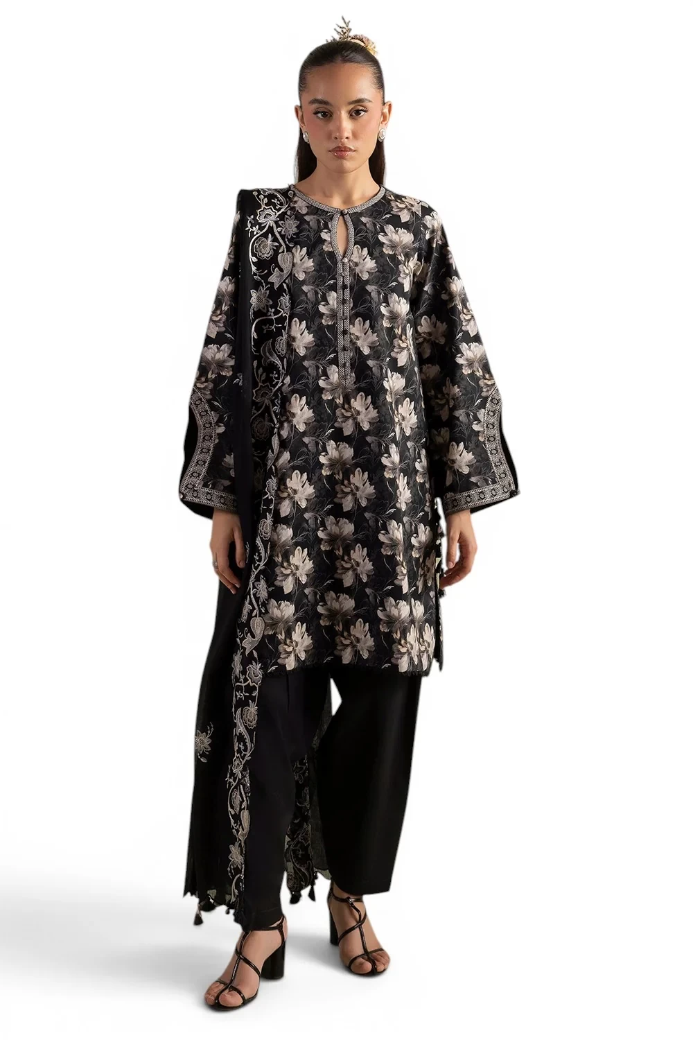 3 Piece Printed Lawn Suit with Embroidered Denting Dupatta - DN-62077