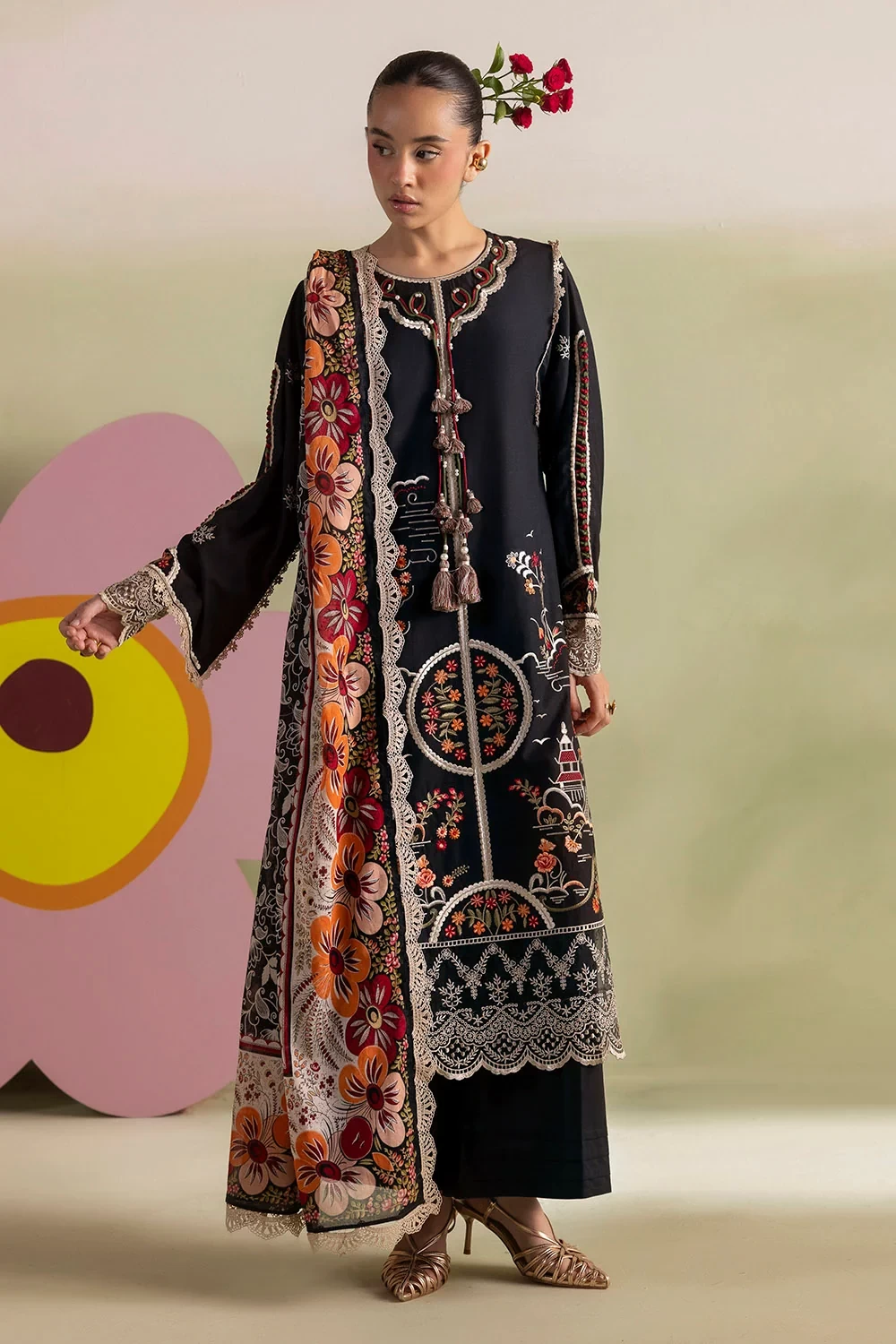 3 Piece Embroidered Lawn Suit with Printed Lawn Dupatta and Embroidered Trouser 