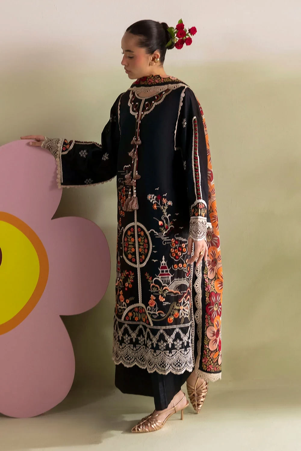 3 Piece Embroidered Lawn Suit with Printed Lawn Dupatta and Embroidered Trouser 