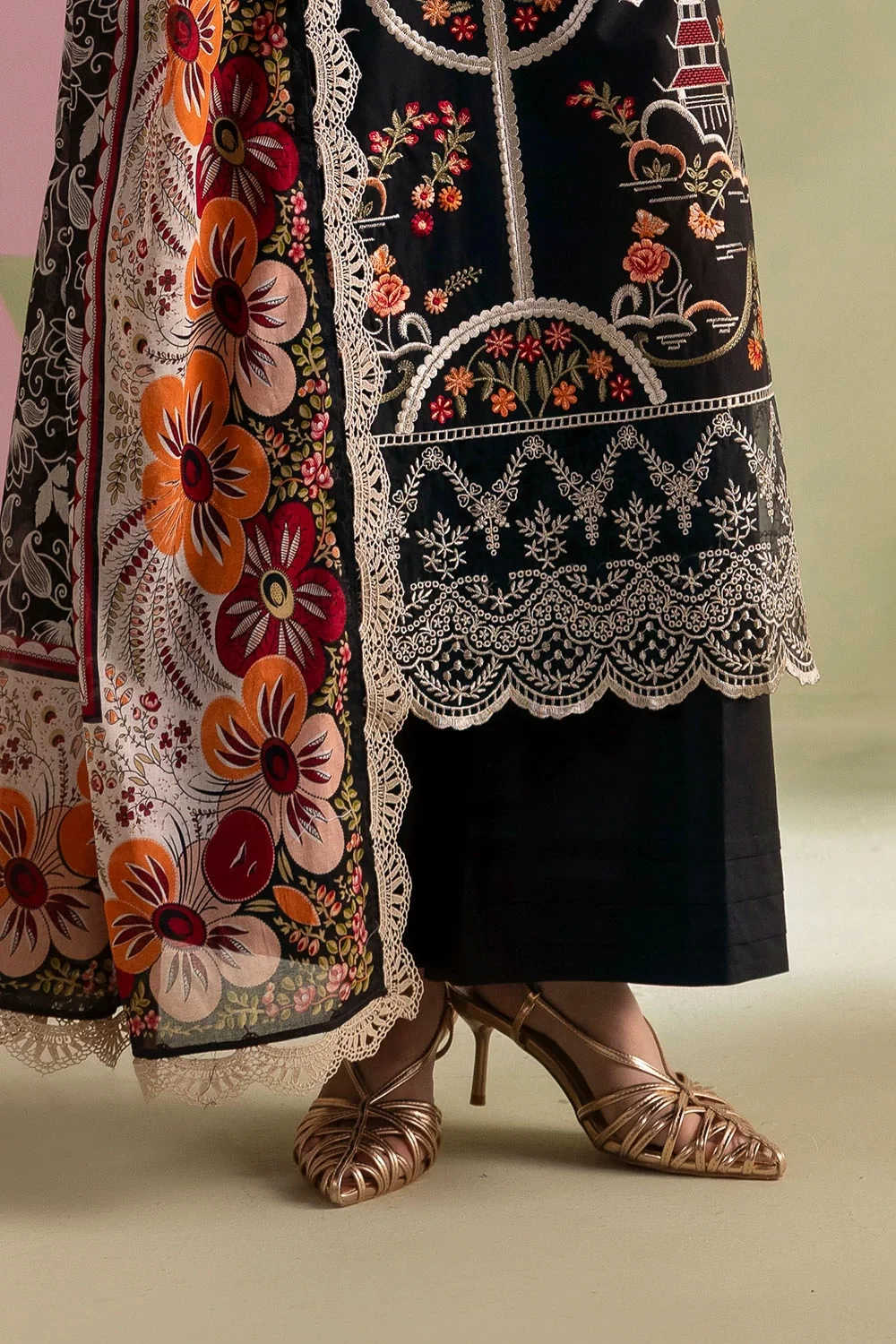 3 Piece Embroidered Lawn Suit with Printed Lawn Dupatta and Embroidered Trouser 