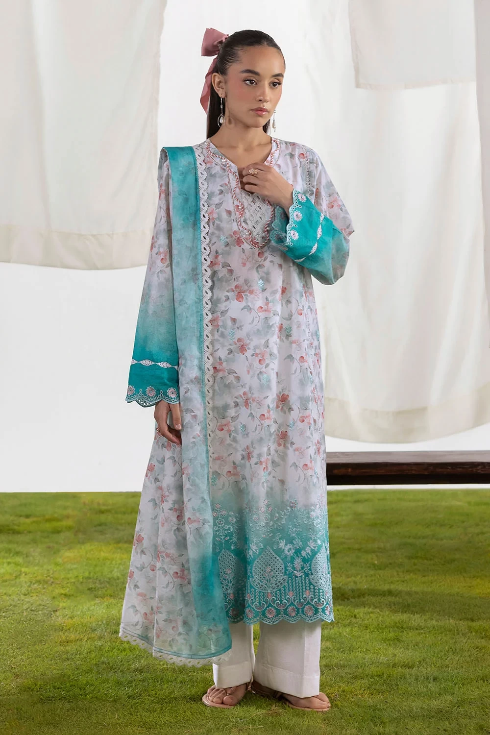 3 Piece Embroidered Printed Lawn Suit with Printed Lawn Dupatta - CL-62452