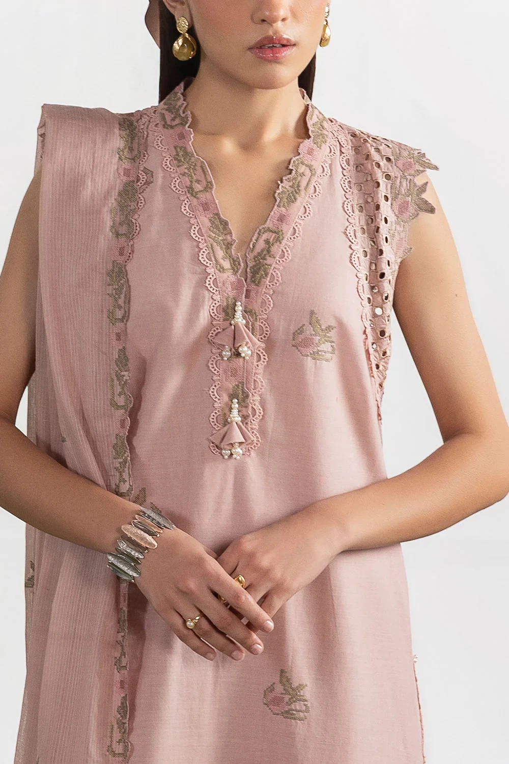 3 Piece Embroidered Lawn Suit with Embroidered Denting Dupatta - DN-62047