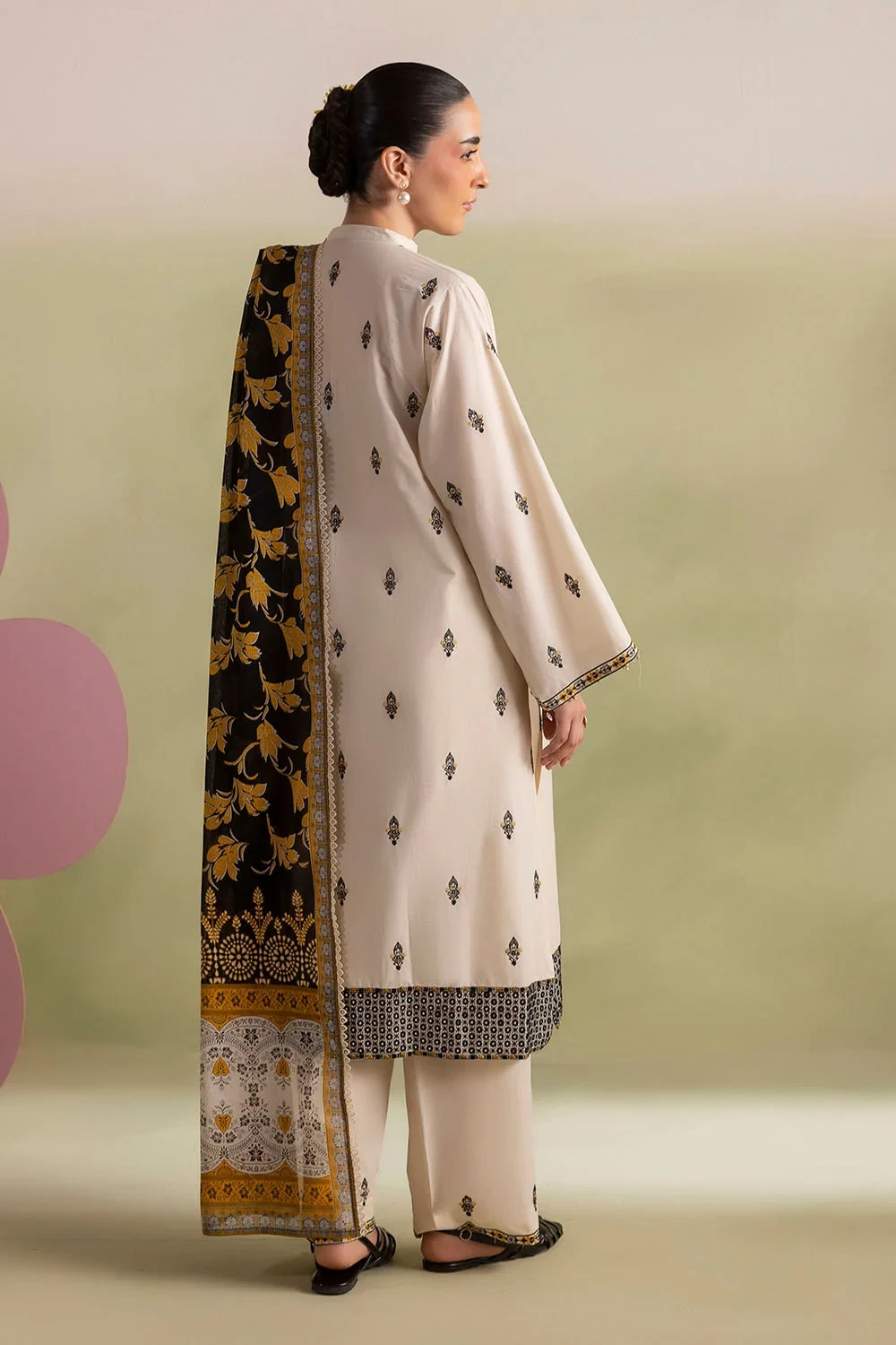 3 Piece Embroidered Lawn Suit with Embroidered Borders and Embroidered Trouser -