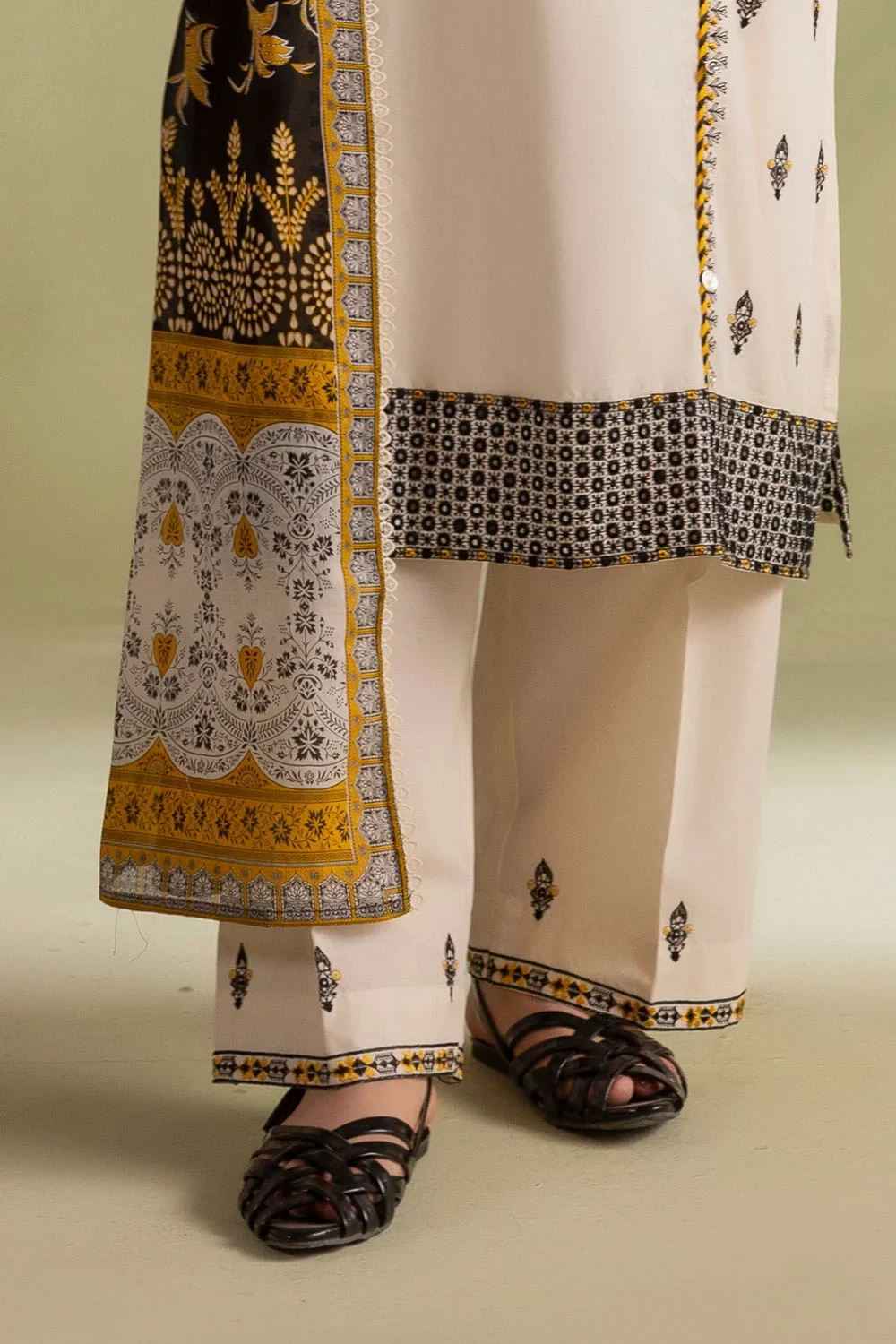 3 Piece Embroidered Lawn Suit with Embroidered Borders and Embroidered Trouser -