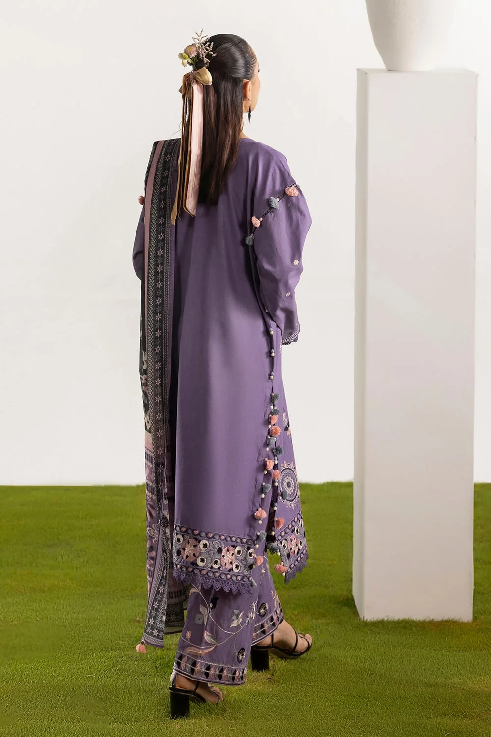 3 Piece Embroidered Lawn Suit with Embroidered Borders and Embroidered Trouser -