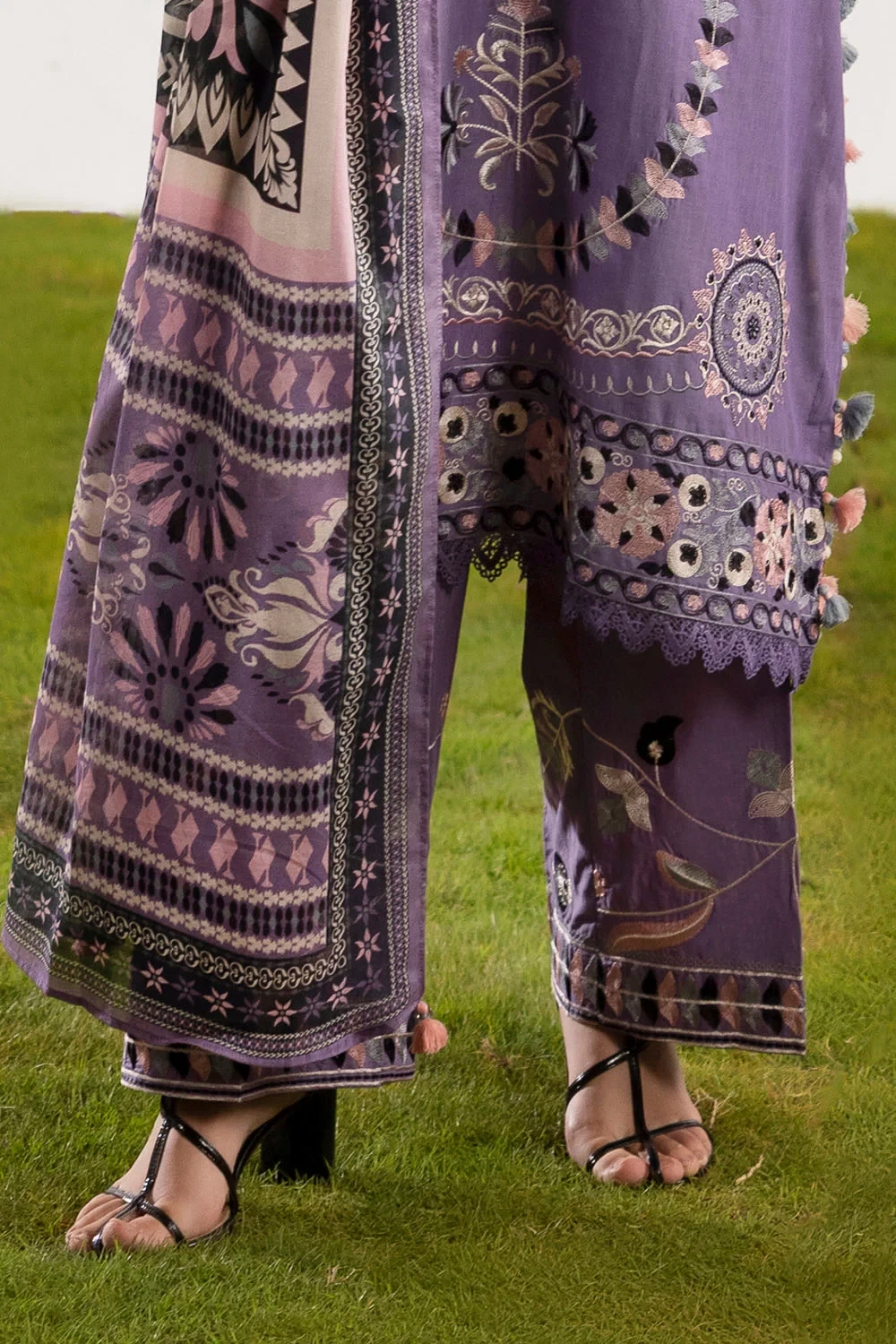 3 Piece Embroidered Lawn Suit with Embroidered Borders and Embroidered Trouser -