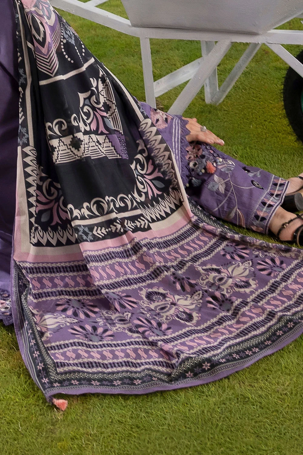 3 Piece Embroidered Lawn Suit with Embroidered Borders and Embroidered Trouser -