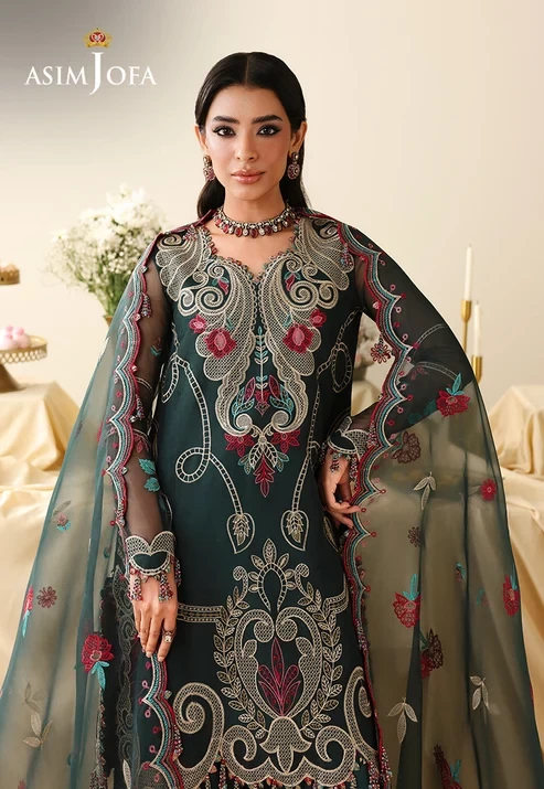AJULIH-04 Embroidered Organza 3 Pcs
