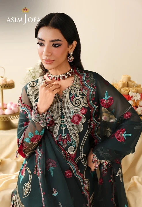AJULIH-04 Embroidered Organza 3 Pcs