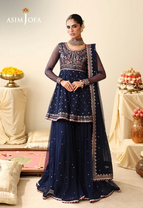 AJULIH-02 Embroidered Poly Net 3 Pcs