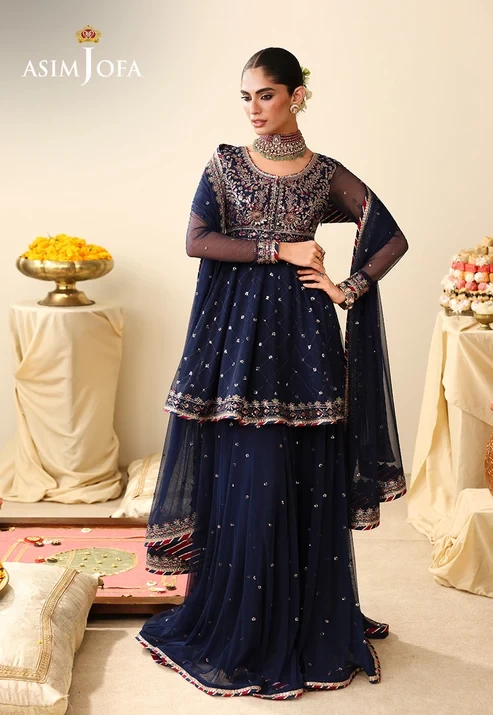 AJULIH-02 Embroidered Poly Net 3 Pcs