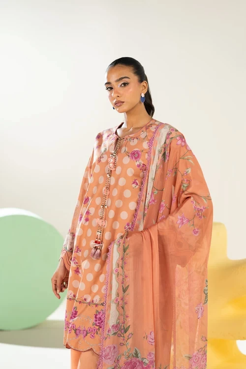 RTS | SHIRT, TROUSER & DUPATTA - EC333-3P26-Peach