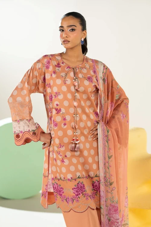 RTS | SHIRT, TROUSER & DUPATTA - EC333-3P26-Peach