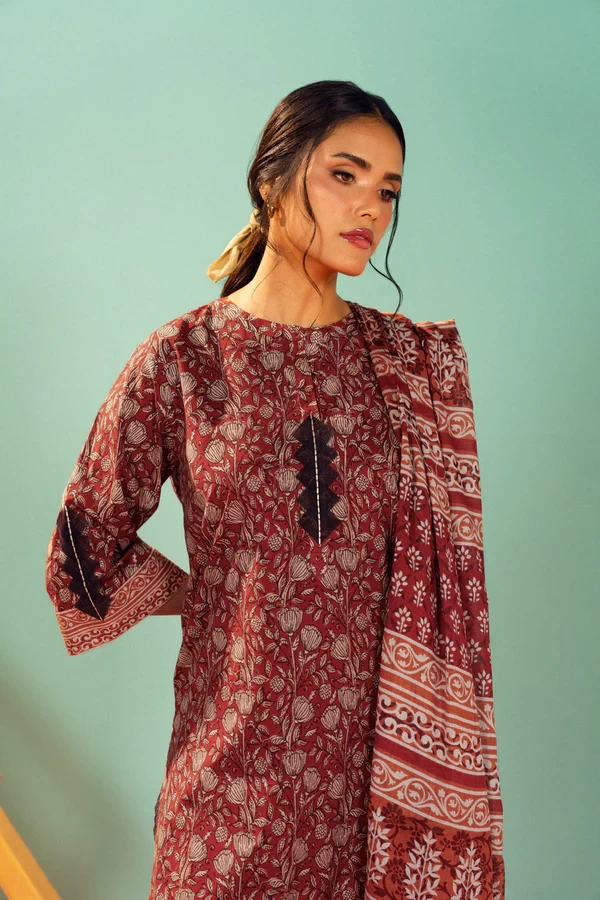 RTS | SHIRT, TROUSER & DUPATTA - EC339-3P26A-Red