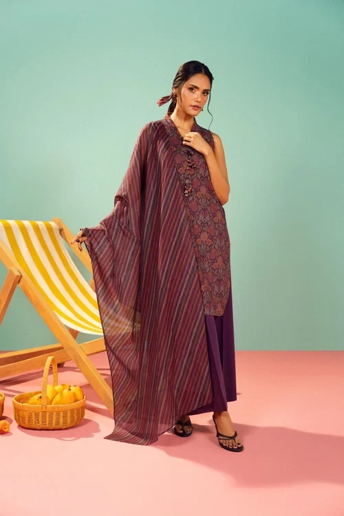 RTS | SHIRT, TROUSER & DUPATTA - EC342-3P26A-Purple