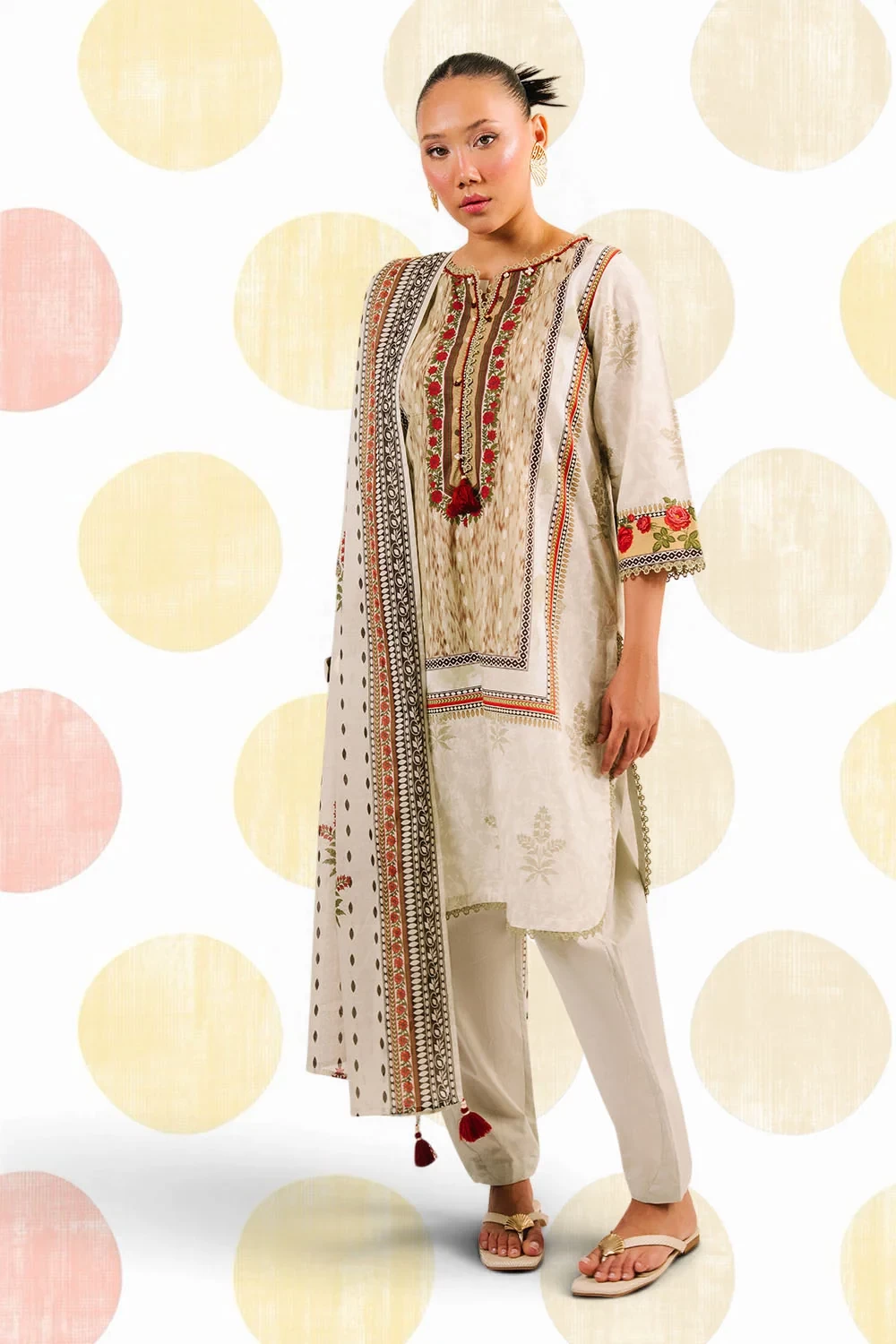 3 Piece Printed Cotton Suit with Printed Lawn Dupatta - W-FB-AP-26-479359
