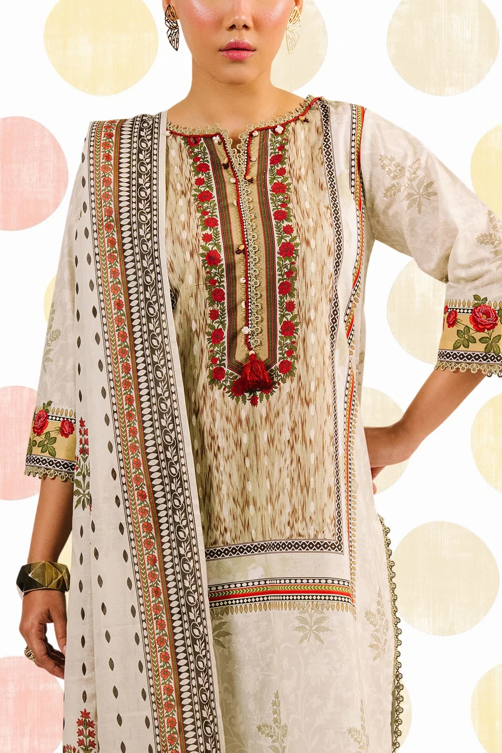 3 Piece Printed Cotton Suit with Printed Lawn Dupatta - W-FB-AP-26-479359