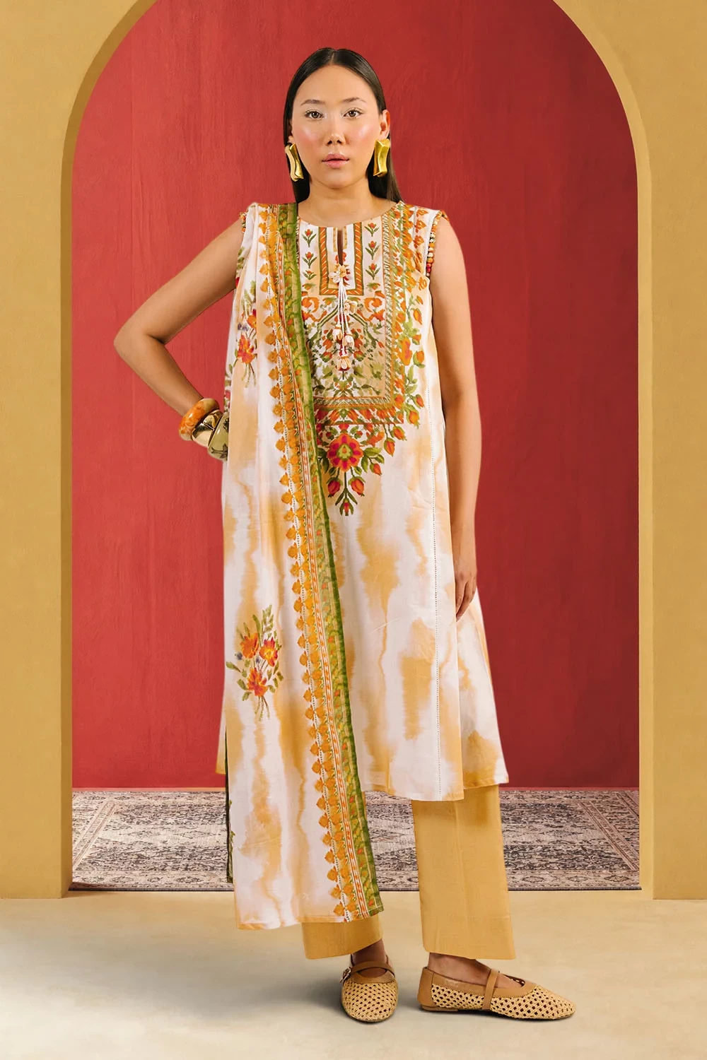 3 Piece Printed Cotton Suit with Printed Lawn Dupatta - W-FB-AP-26-479358
