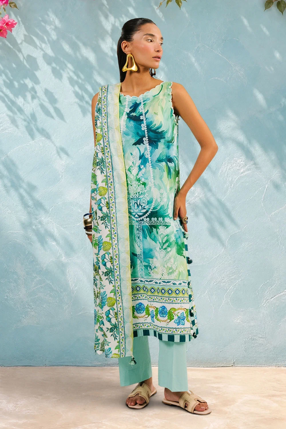 3 Piece Printed Cotton Suit with Printed Lawn Dupatta - W-FB-AP-26-479357