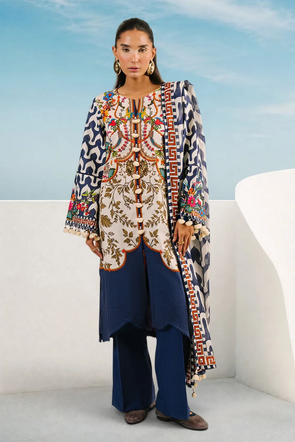 3 Piece Printed Cotton Suit with Printed Lawn Dupatta - W-FB-AP-26-479355