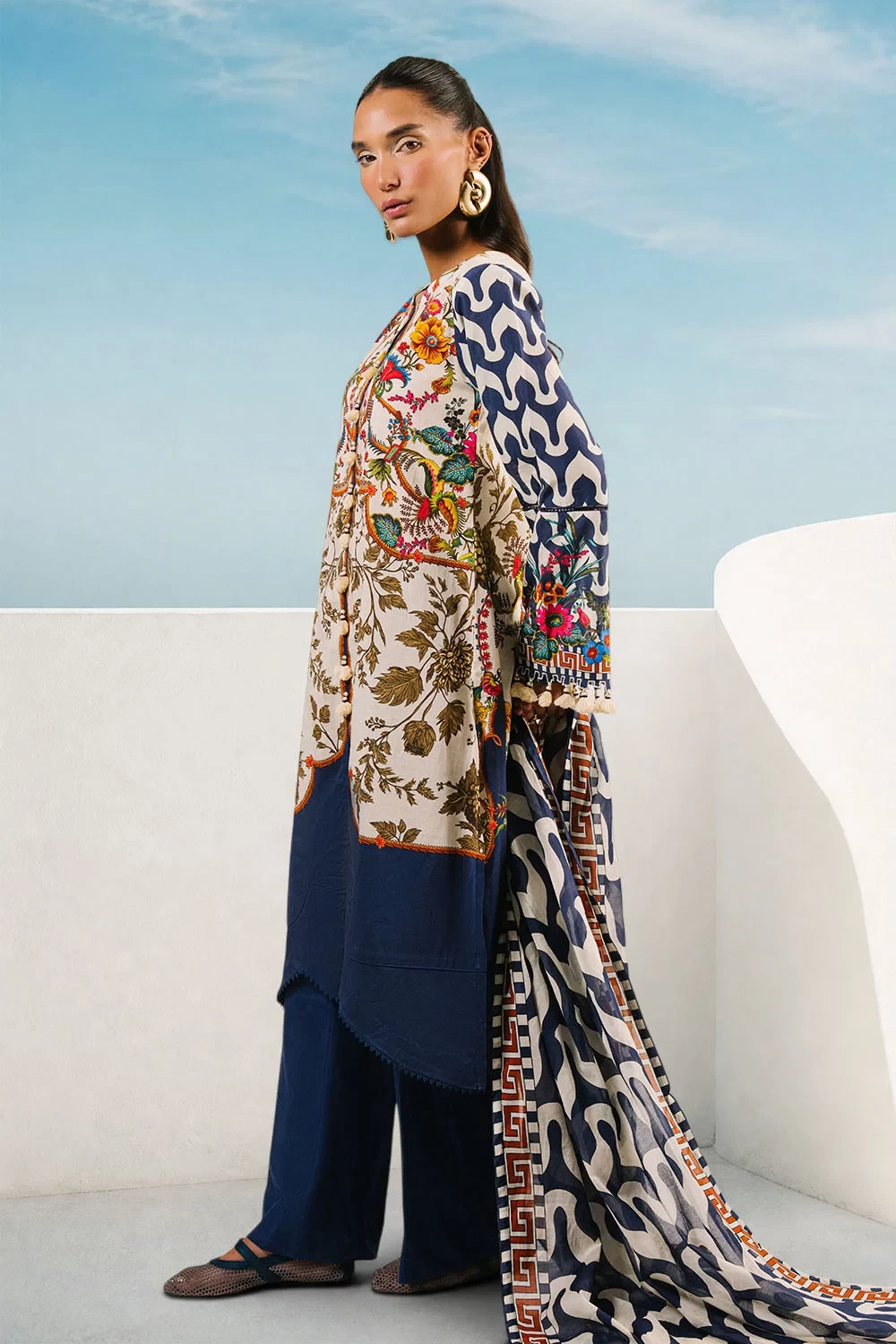3 Piece Printed Cotton Suit with Printed Lawn Dupatta - W-FB-AP-26-479355