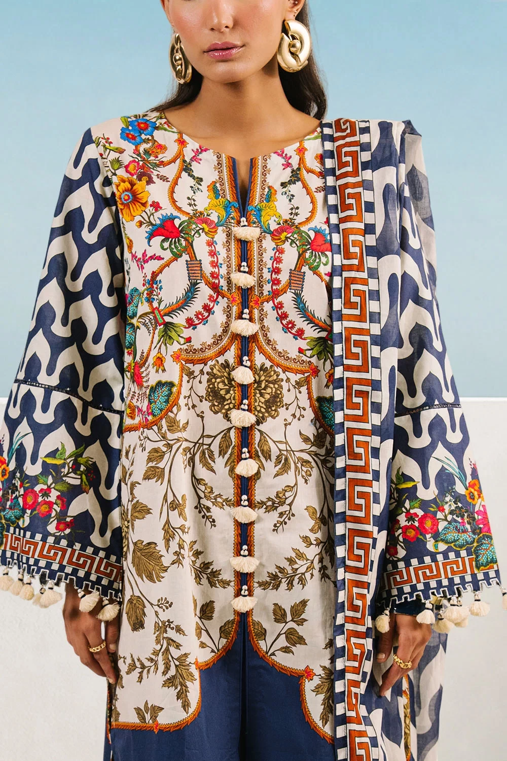 3 Piece Printed Cotton Suit with Printed Lawn Dupatta - W-FB-AP-26-479355