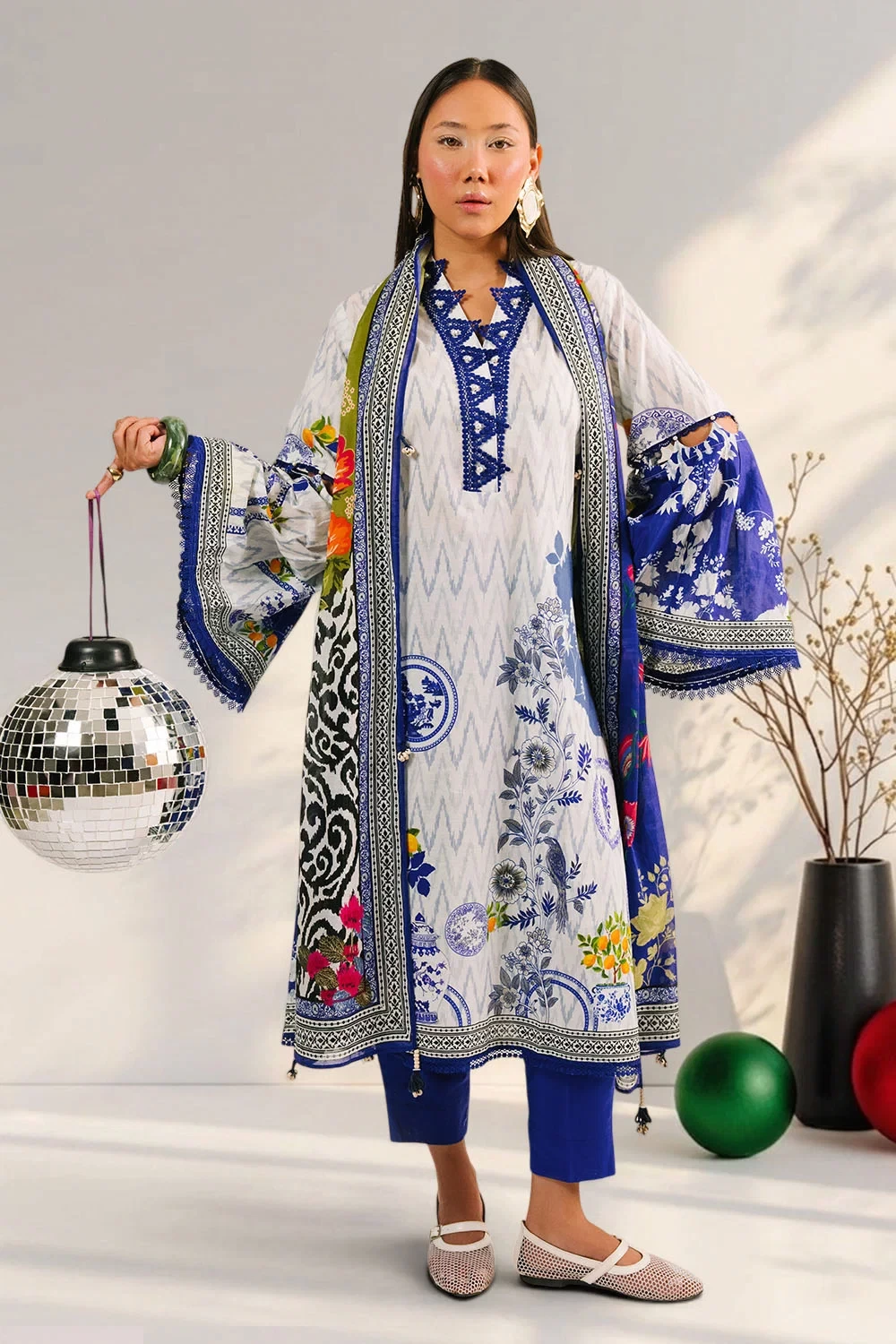 3 Piece Printed Cotton Suit with Printed Lawn Dupatta - W-FB-AP-26-479354