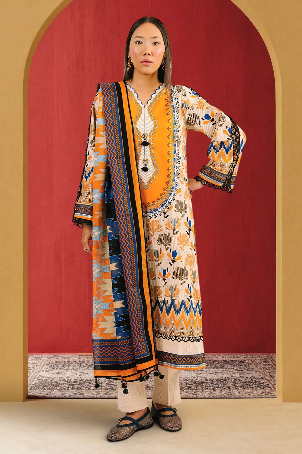 3 Piece Printed Cotton Suit with Printed Lawn Dupatta - W-FB-AP-26-479353