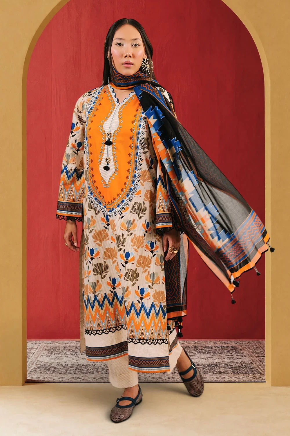 3 Piece Printed Cotton Suit with Printed Lawn Dupatta - W-FB-AP-26-479353