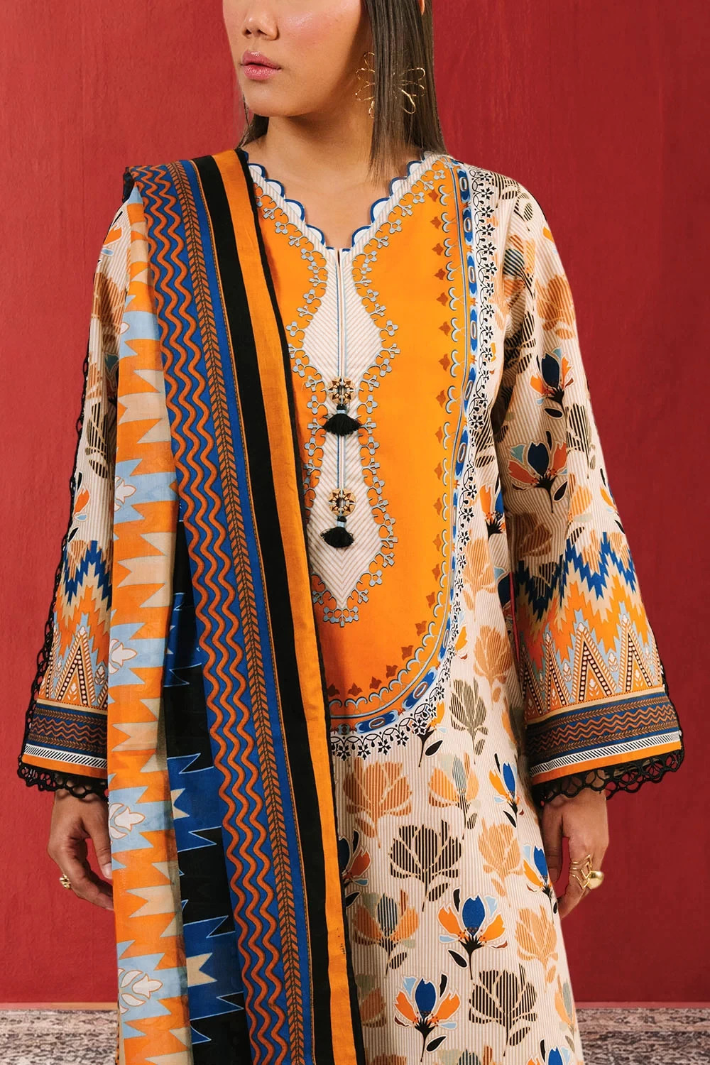 3 Piece Printed Cotton Suit with Printed Lawn Dupatta - W-FB-AP-26-479353