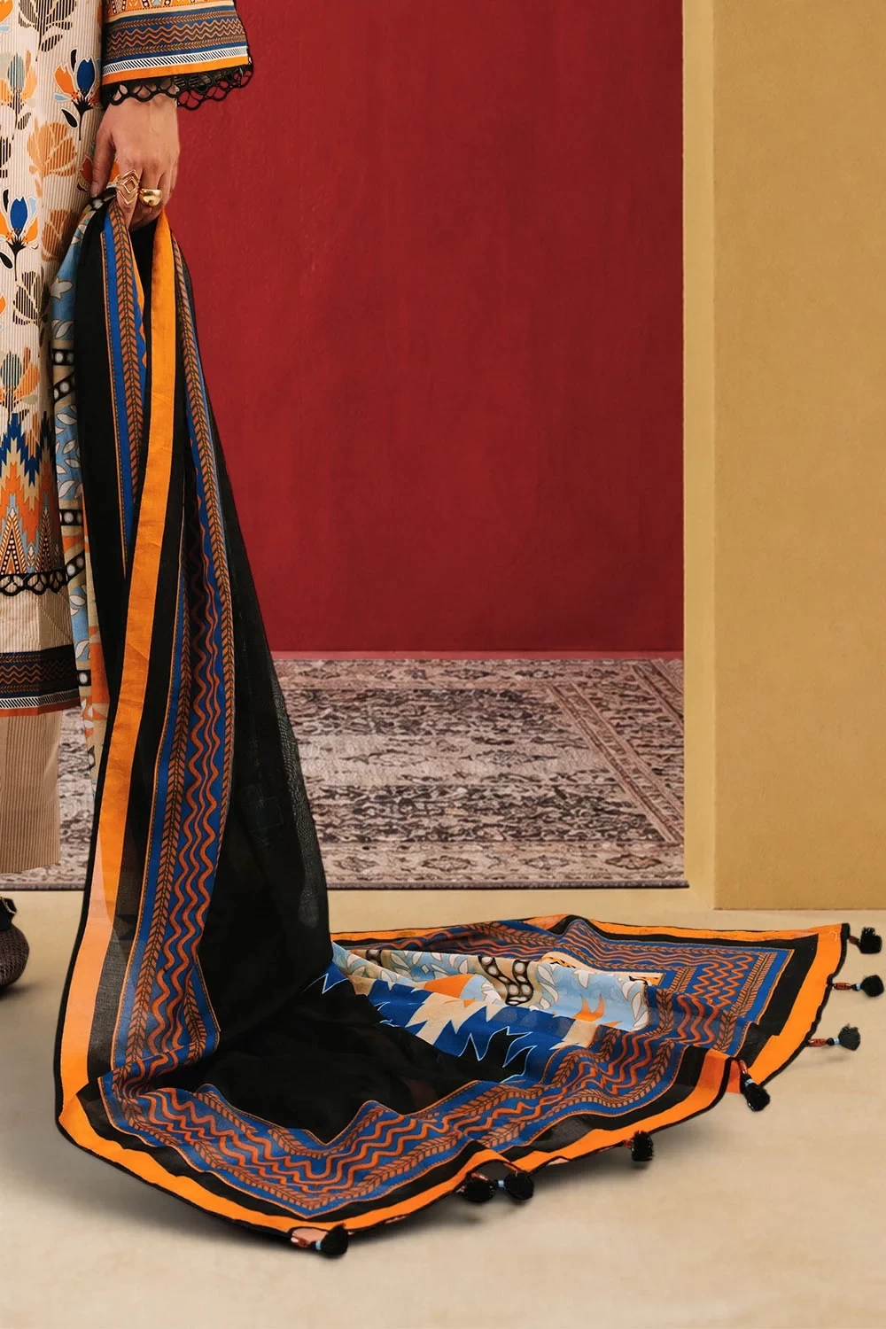 3 Piece Printed Cotton Suit with Printed Lawn Dupatta - W-FB-AP-26-479353