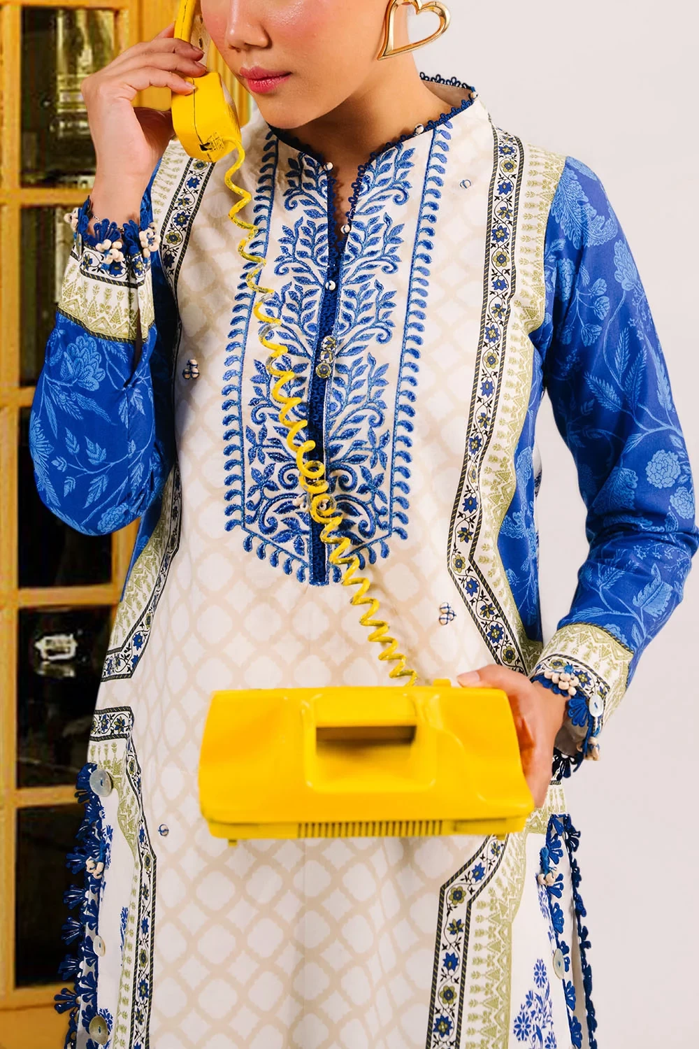 3 Piece Embroidered Printed Cotton Suit with Printed Denting Lawn Dupatta - W-FB
