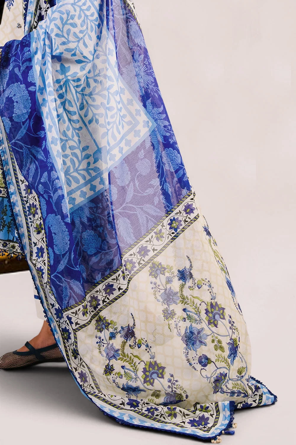 3 Piece Embroidered Printed Cotton Suit with Printed Denting Lawn Dupatta - W-FB