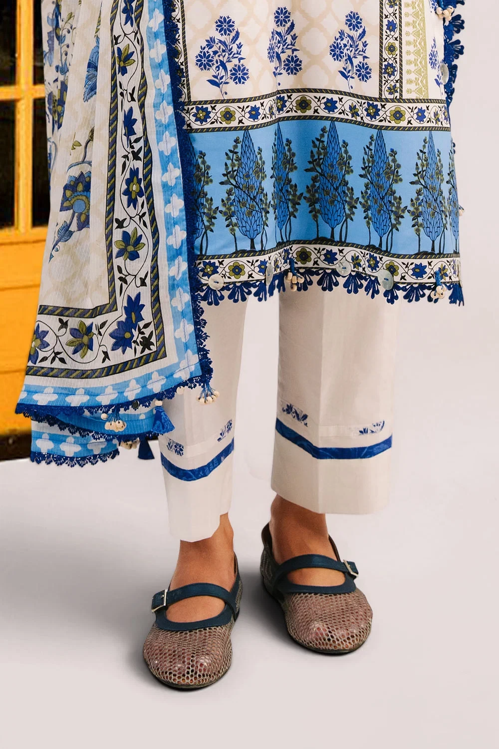 3 Piece Embroidered Printed Cotton Suit with Printed Denting Lawn Dupatta - W-FB