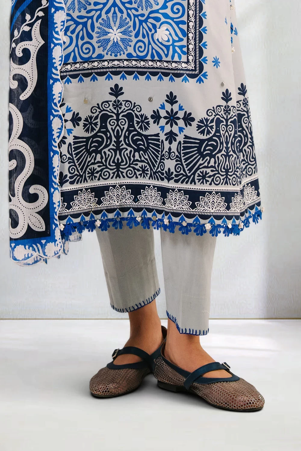 3 Piece Printed Cotton Suit with Printed Denting Lawn Dupatta and Embroidered Ne