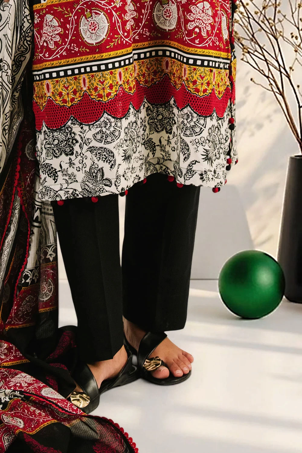 3 Piece Embroidered Printed Cotton Suit with Printed Denting Lawn Dupatta - W-FB