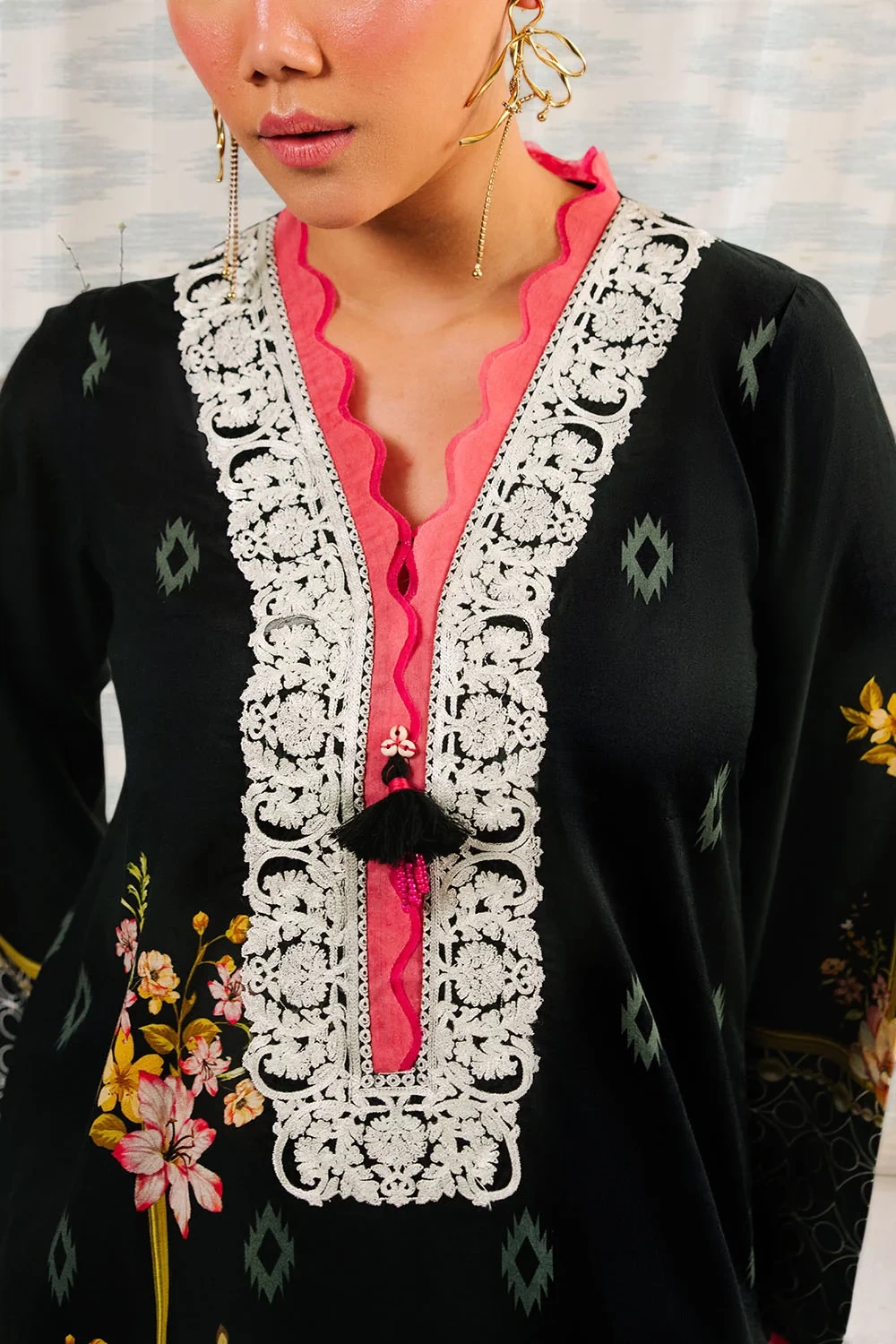 3 Piece Printed Cotton Suit with Printed Denting Lawn Dupatta and Embroidered Ne