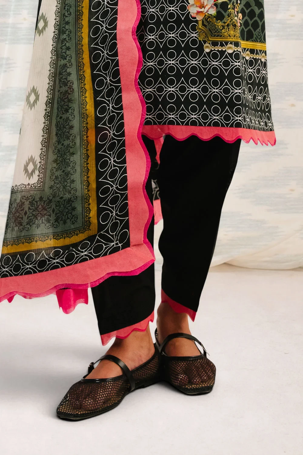 3 Piece Printed Cotton Suit with Printed Denting Lawn Dupatta and Embroidered Ne