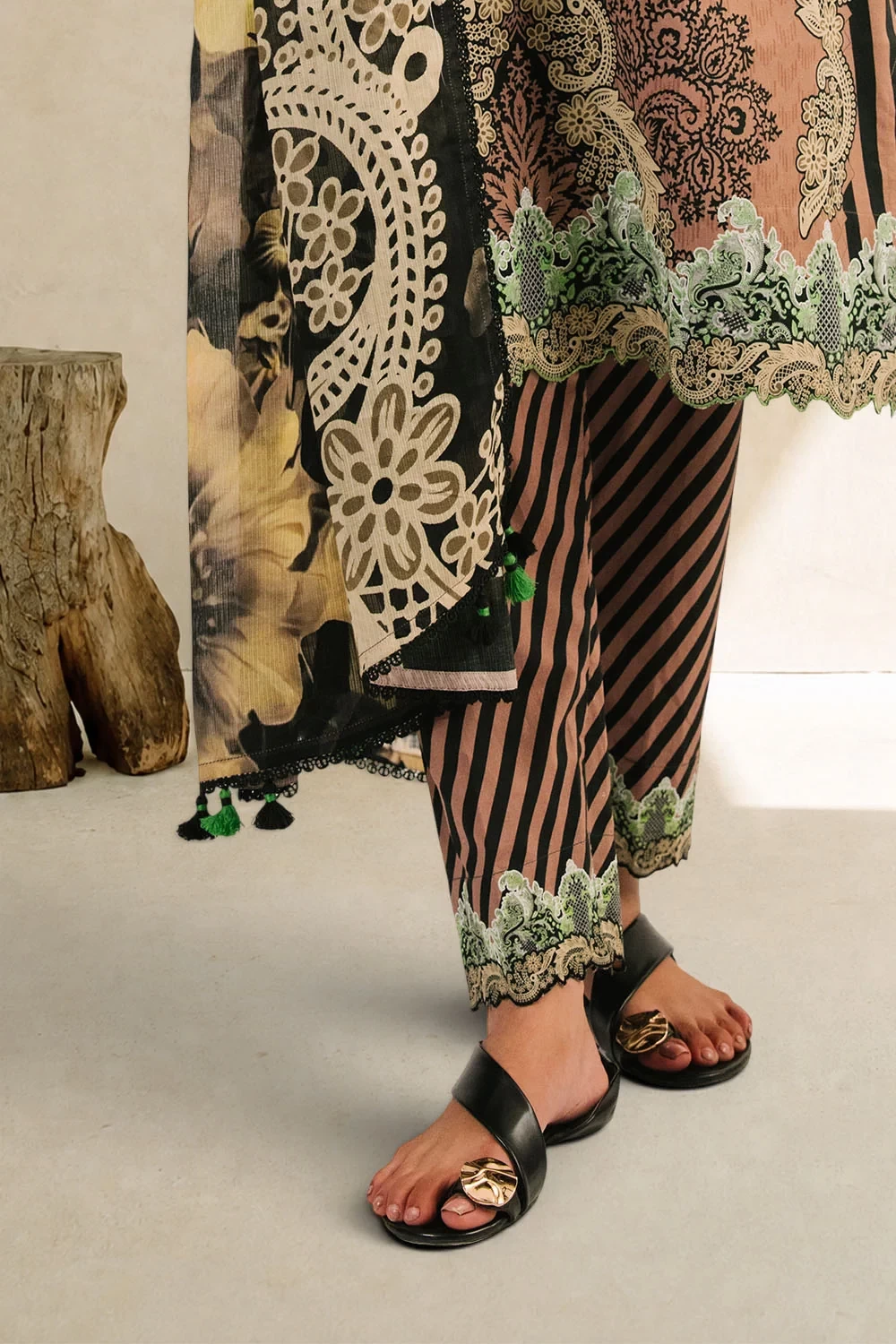 3 Piece Printed Cotton Suit with Printed Denting Lawn Dupatta and Embroidered Ne