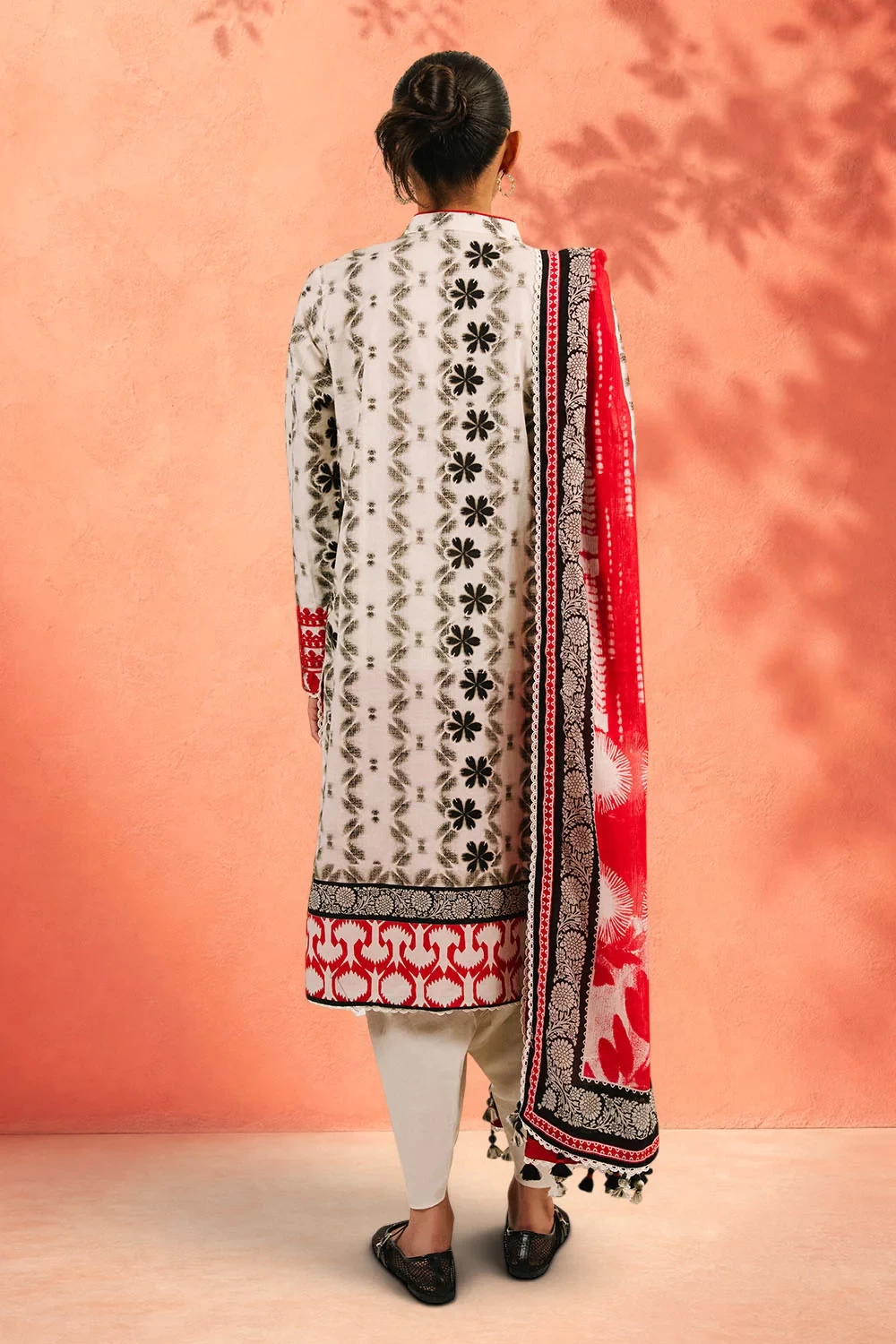 3 Piece Embroidered Printed Cotton Suit with Printed Denting Lawn Dupatta - W-FB