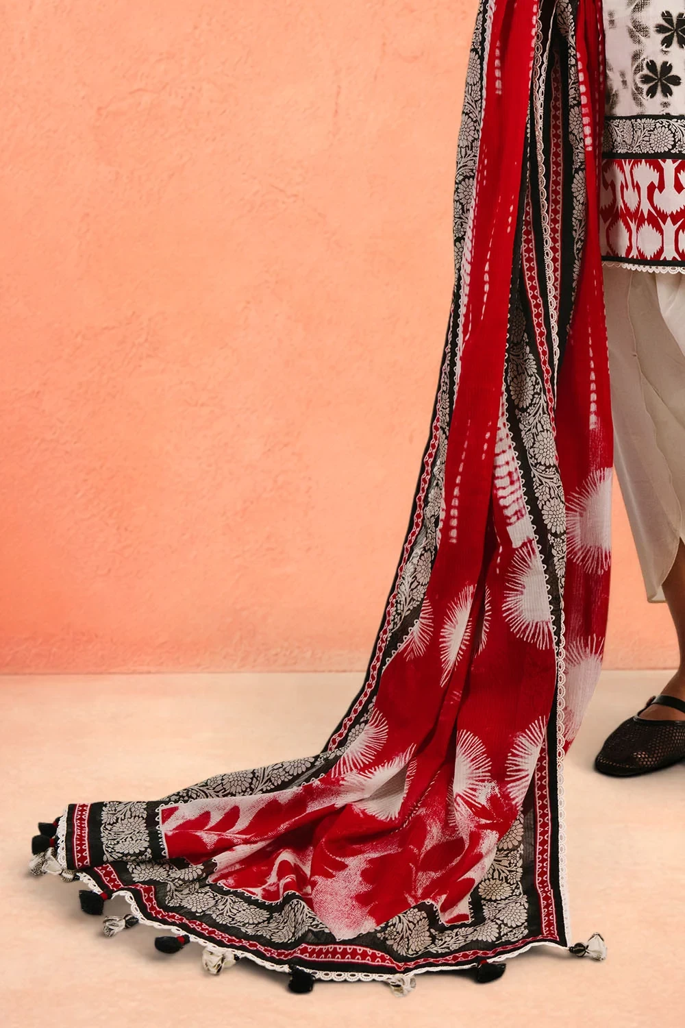 3 Piece Embroidered Printed Cotton Suit with Printed Denting Lawn Dupatta - W-FB