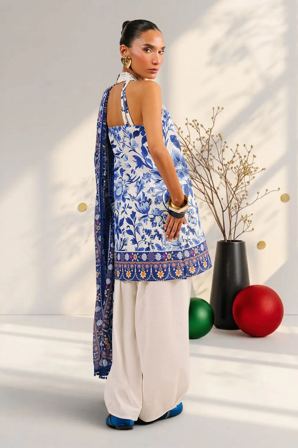 3 Piece Printed Cotton Suit with Printed Denting Lawn Dupatta and Embroidered Ne
