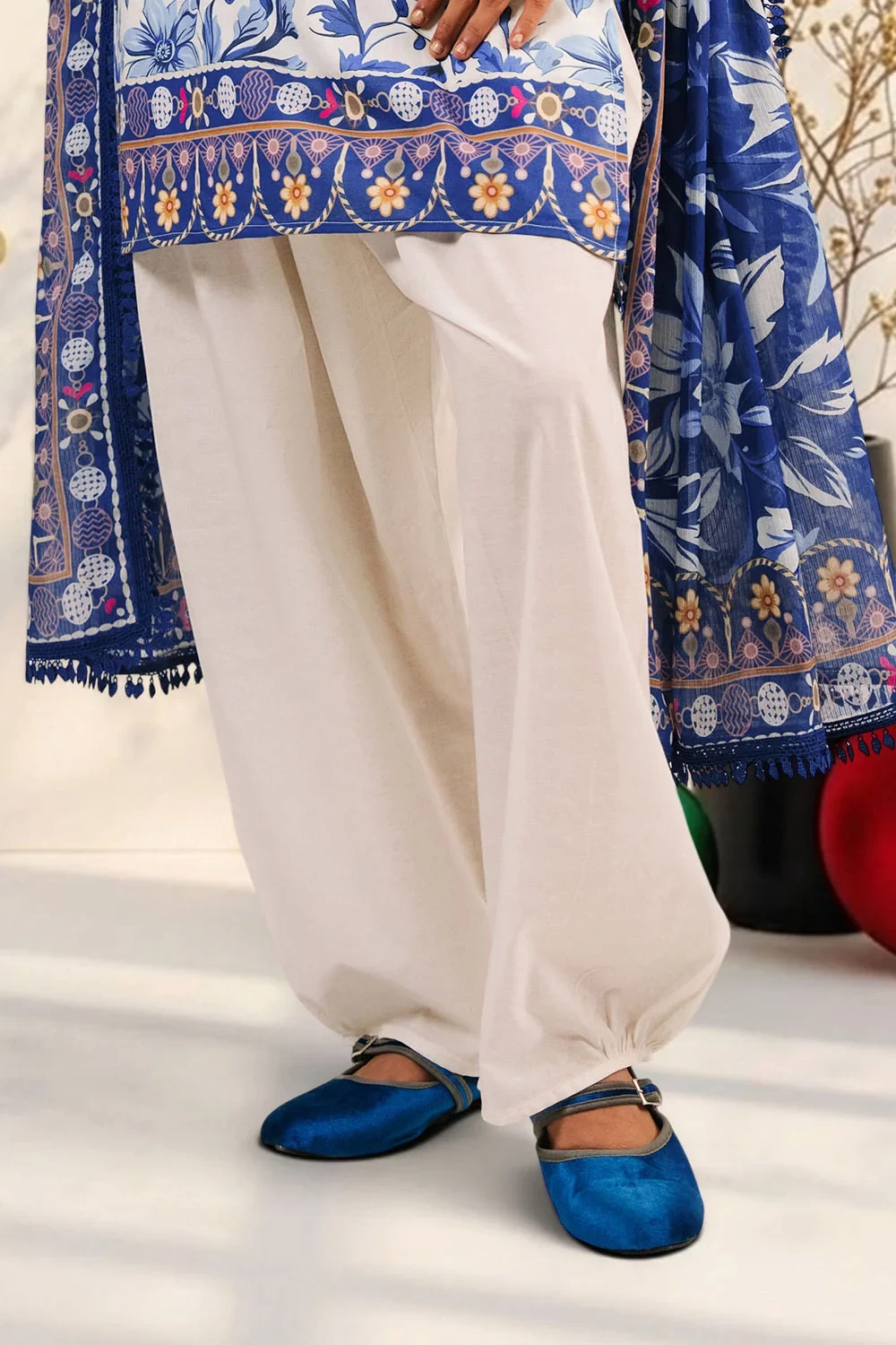 3 Piece Printed Cotton Suit with Printed Denting Lawn Dupatta and Embroidered Ne