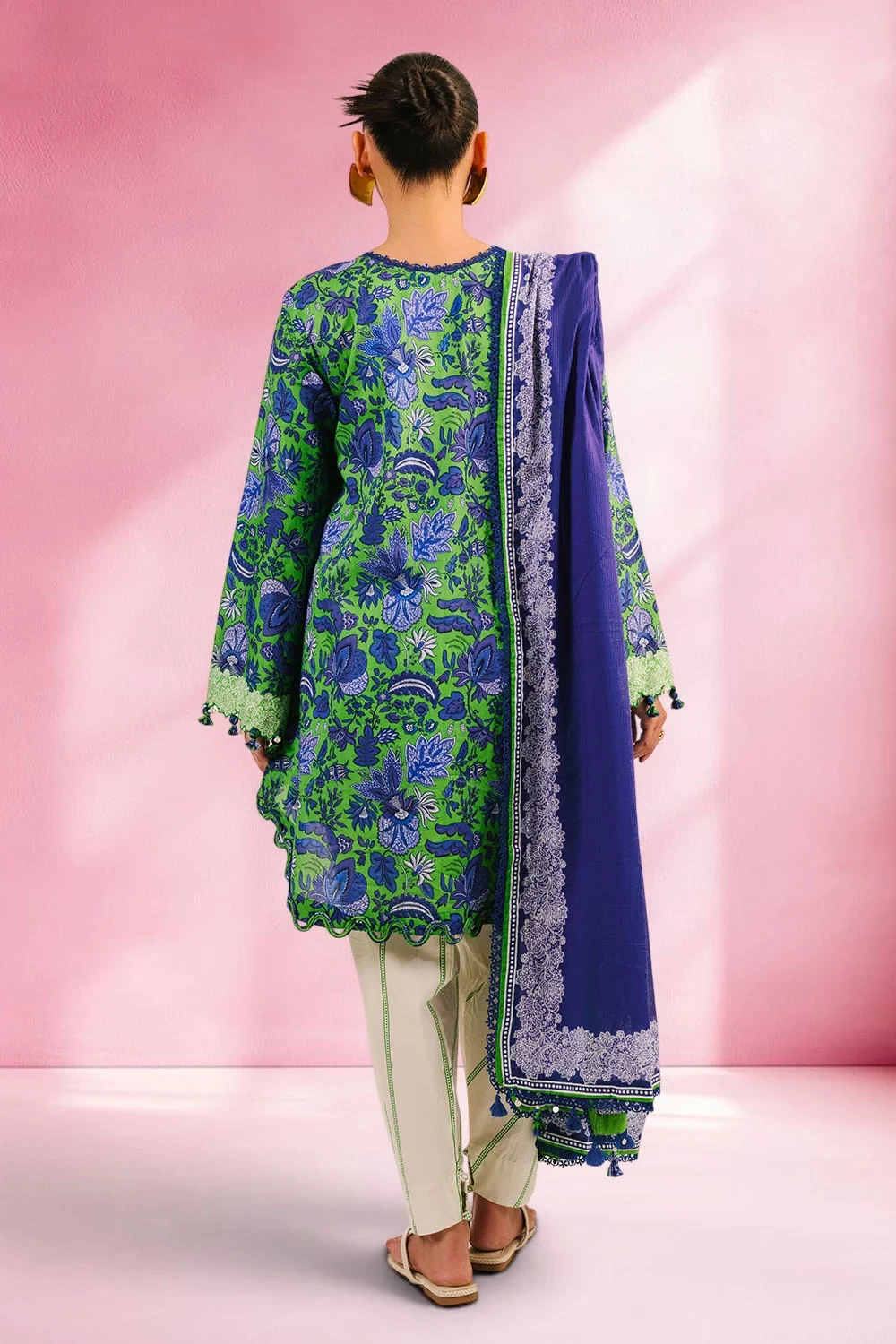 3 Piece Printed Cotton Suit with Printed Denting Lawn Dupatta and Embroidered Ne