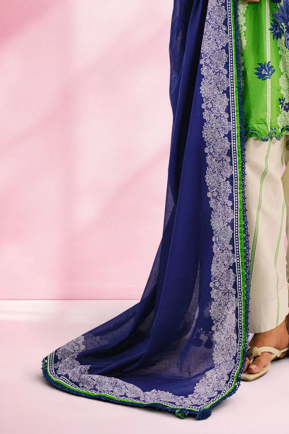3 Piece Printed Cotton Suit with Printed Denting Lawn Dupatta and Embroidered Ne